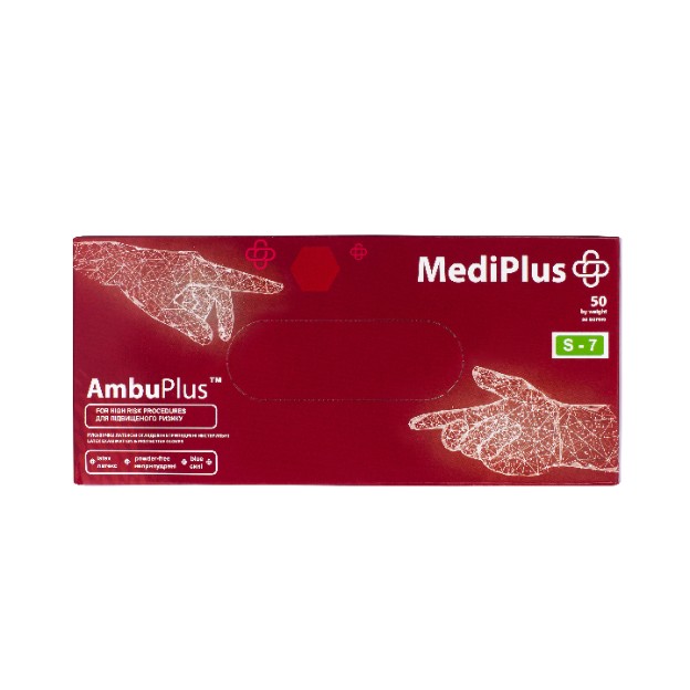 Рукавички латексні MediPlus AmbuPlus підвищеної міцності Сині 50 шт